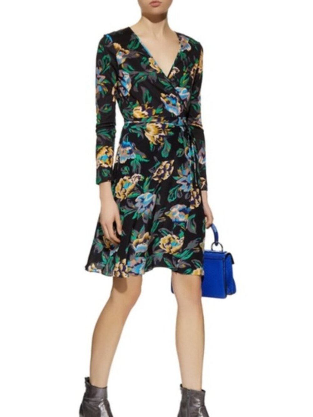 Diane Von Furstenberg Benton Floral Silk Long Sleeve Wrap Dress Sz 6